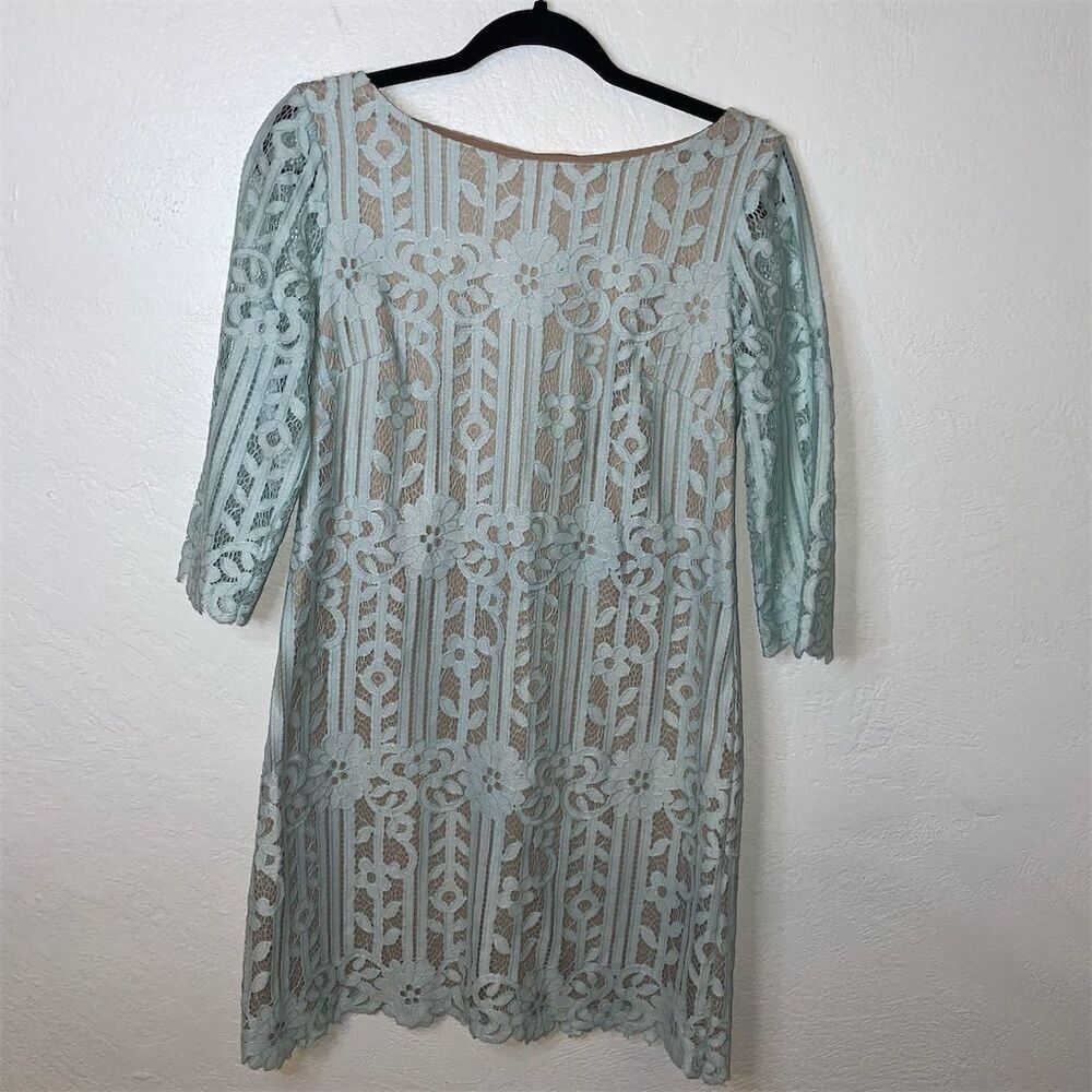Jessica Howard Petites Sheath Dress Green Knee Length 3/4 Sleeve